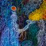 This abstract painting has been created with oil markers and acrylics on canvas. The fairies scintillate and daze As they dance in the dawn ornate. And the owers open their petals to gaze; To behold the dancing fairies oscillate. And the owers open their petals to gaze; As the haze gives way to morning rays.