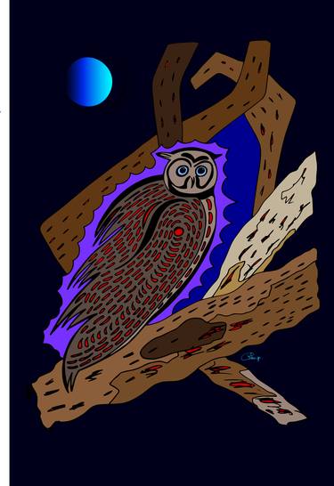Owl under the moon thumb