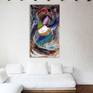 Abstract art created with acrylics on unstretched canvas. It can be hung as is like a tapestry, stretched or framed.