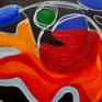 A large painting created with acrylics and oil markers on canvas. This painting is made up of dancers, fairies, tales, journeys...