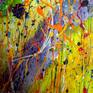 This abstract painting has been created with watercolors and acrylics on paper. This painting is framed and ready to hang.