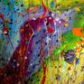 This abstract painting has been created with watercolors and acrylics on paper. This painting is framed and ready to hang.