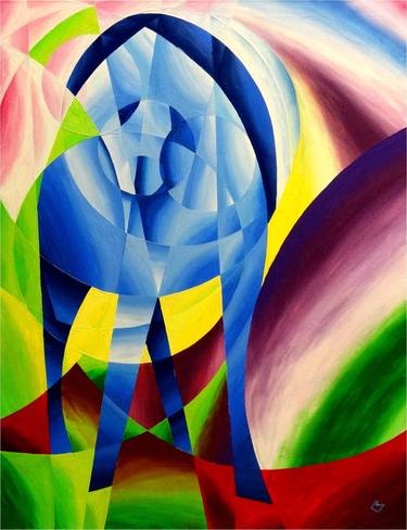 Blue Horse I after Franz Marc - Original Painting - signed - Cubism thumb
