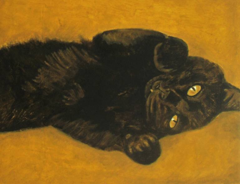 Black Cat Folk ORIGINAL Garden Painting 6 X 9 Mini Canvas 