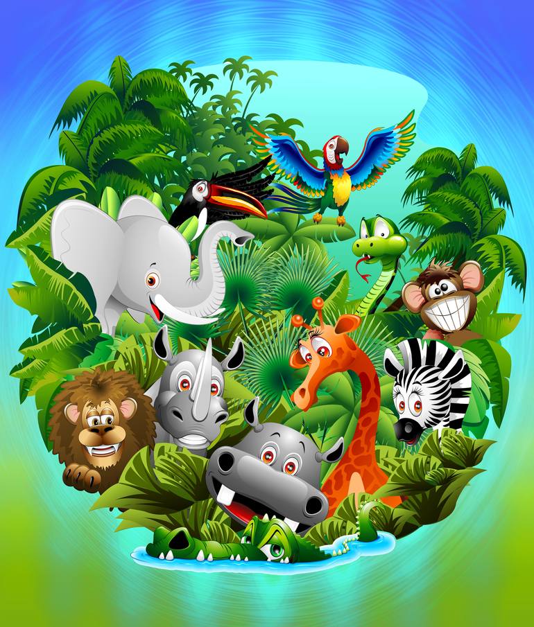 Wild Animals Cartoon on Jungle Mixed Media by BluedarkArt Lem | Saatchi Art
