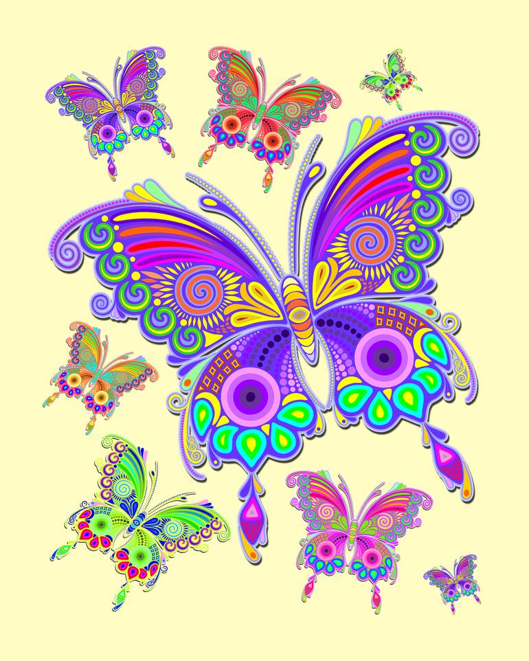 Butterfly Colorful Tattoo Style Pattern - Print