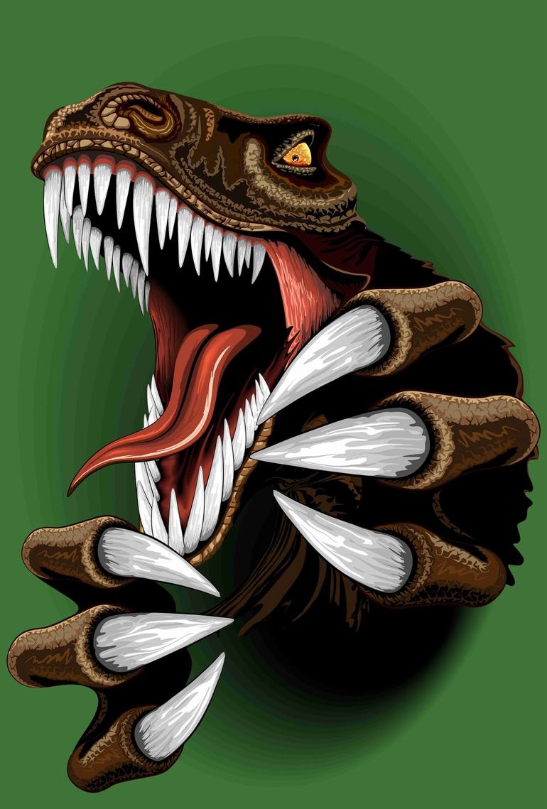 Velociraptor Dinosaur Angry Portrait - Print