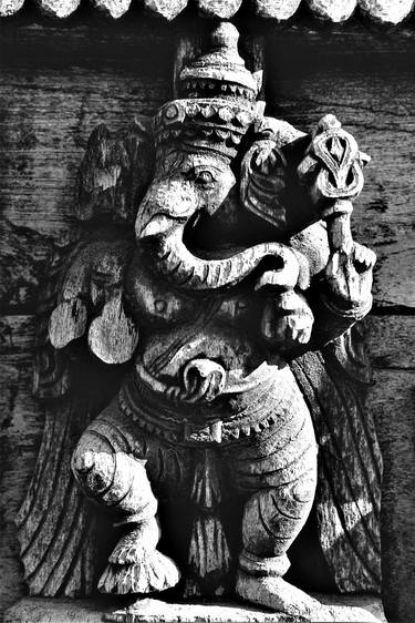 Lord Ganesh wooden sculpture, Mysore temple, Karnataka, India, 1985 thumb