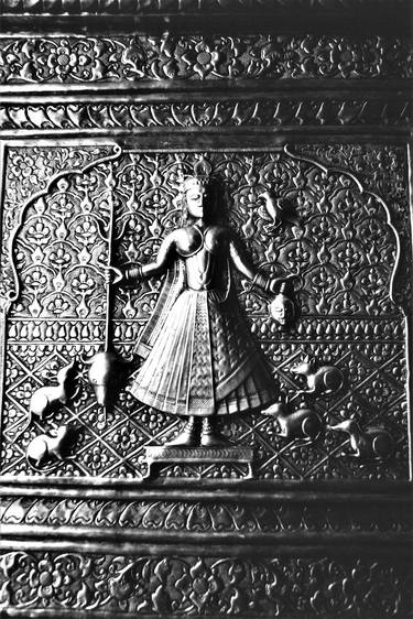 Rat Goddess, Karni Mata, silver door relief sculpture, Temple of rats, Deshnok, Bikaner, Rajasthan, India, 1984 thumb