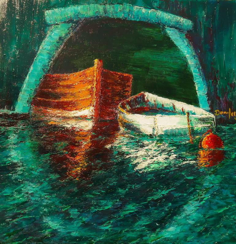 Original Impressionism Boat Painting by Danijela  Dan