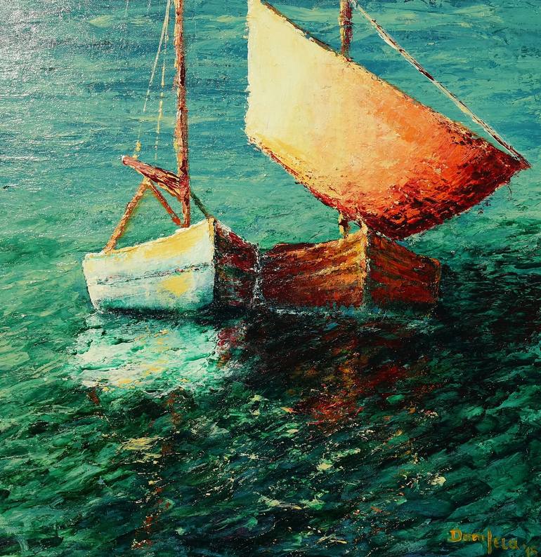 Original Impressionism Boat Painting by Danijela  Dan