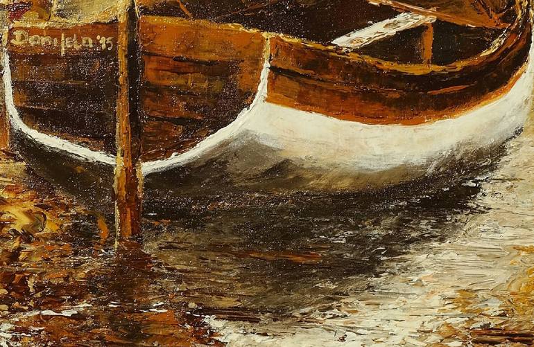 Original Impressionism Boat Painting by Danijela  Dan