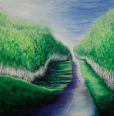 ON THE ROAD TO SPRING - LARGE LANDSCAPE TREES PALETTE KNIFE PAINTING thumb