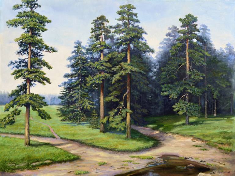 Pine trees Painting by Sergey Lutsenko  Saatchi Art