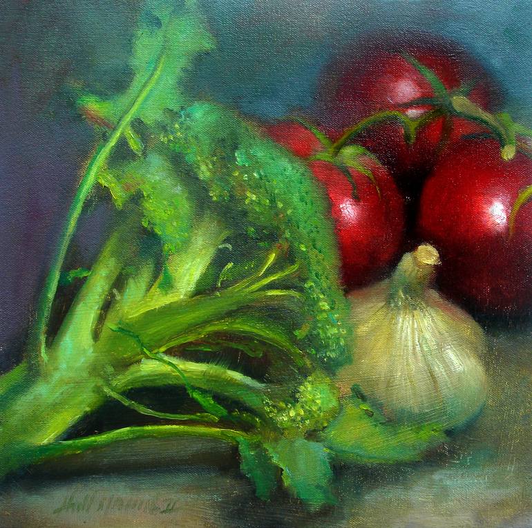 Broccoli With Tomatoes And Garlic Painting By Hall Groat Ii 