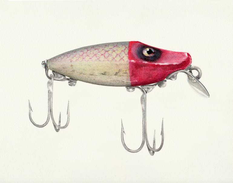 Lure No.3 - Paw-Paw Red & White Midget Wiggler Drawing by Mike