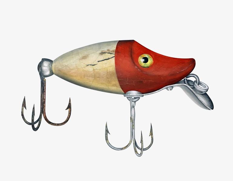Lure No.3 - Paw-Paw Red & White Midget Wiggler Drawing by Mike Pitzer