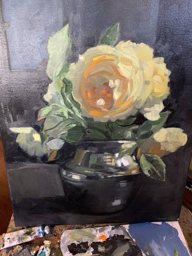 Late Summer roses in Indian water jug thumb