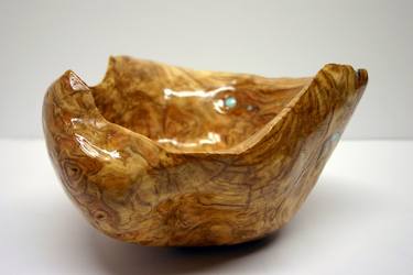 Abstract Hand Carved Aspen Burl Wood Bowl thumb