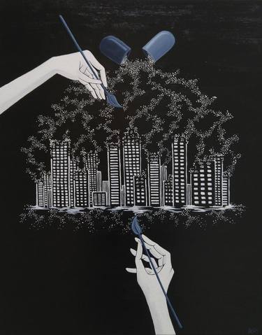 Print of Surrealism Cities Paintings by Andrea Ng