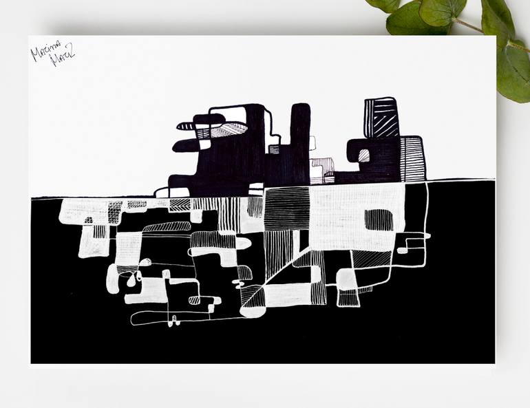 Original Abstract Architecture Drawing by Marina Marincheva - Kozarska