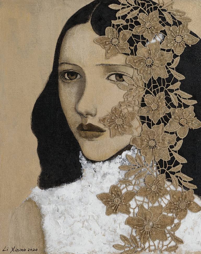 Lace Portrait # 2, Box Frame Painting by Xinmo Li | Saatchi Art