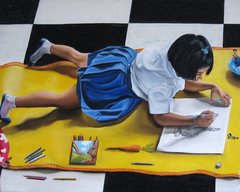 Print of Realism Children Paintings by Rosa Borreale