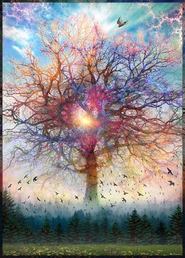 Original Surrealism Tree Mixed Media by Rubins Leonard