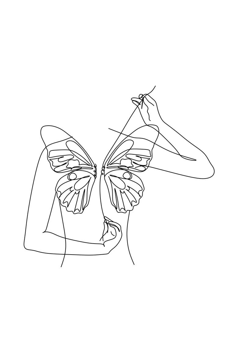 girl with butterfly wings drawing