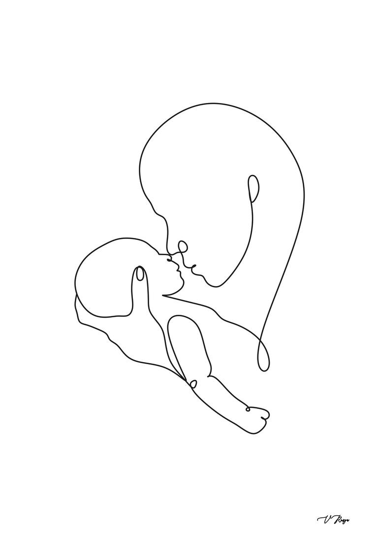 Mom and Baby Line Art. Line Art Mother and Child