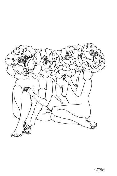 Flowers Woman Print One Line Art. One Line Drawing. Minimalist Line Art thumb