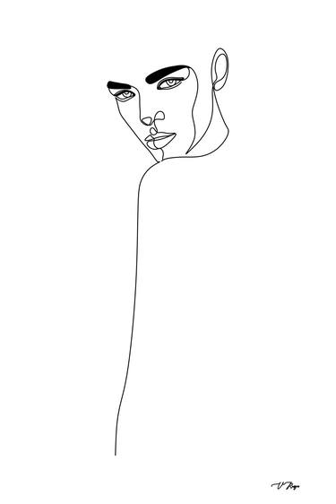Abstact line art face. Line drawing woman face. thumb