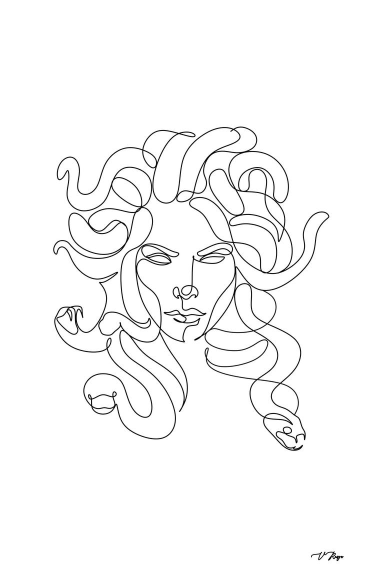 Medusa, Greek Mythology, One Line Drawing, Feminine Continuous Lines ...