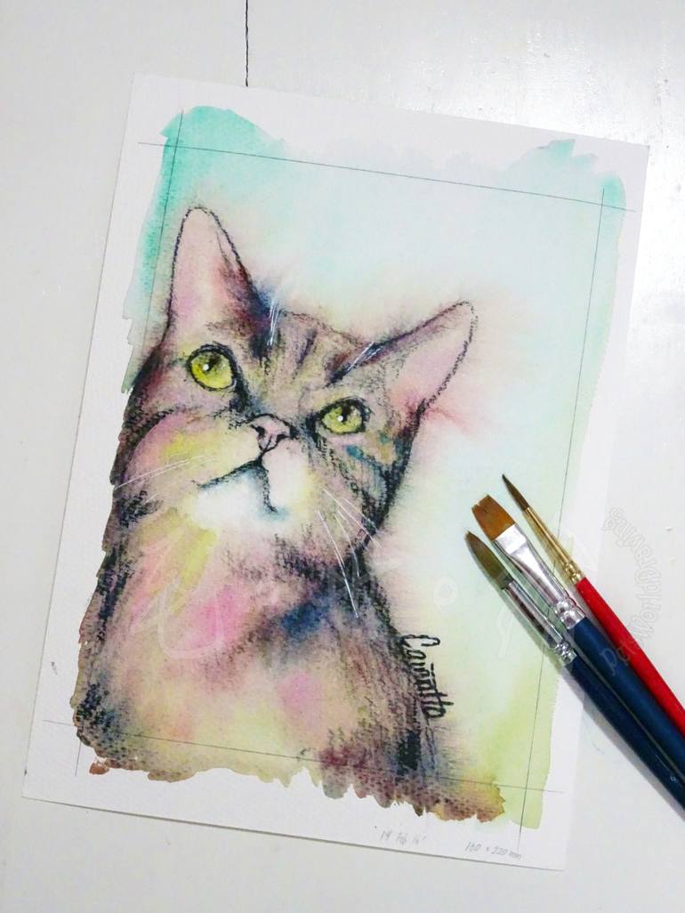 Original Portraiture Cats Painting by Ho Cainn