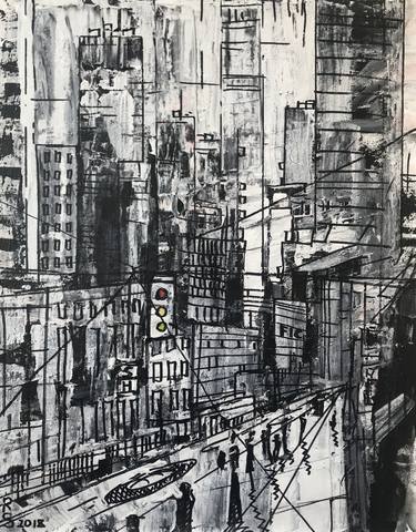 Print of Abstract Cities Paintings by Roman Sleptsuk