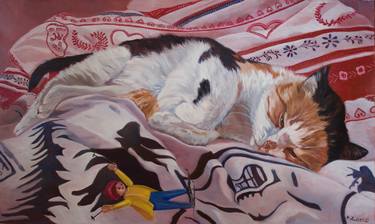 Original Figurative Cats Paintings by Anne Zamo