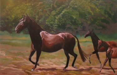 Original Figurative Horse Paintings by Anne Zamo