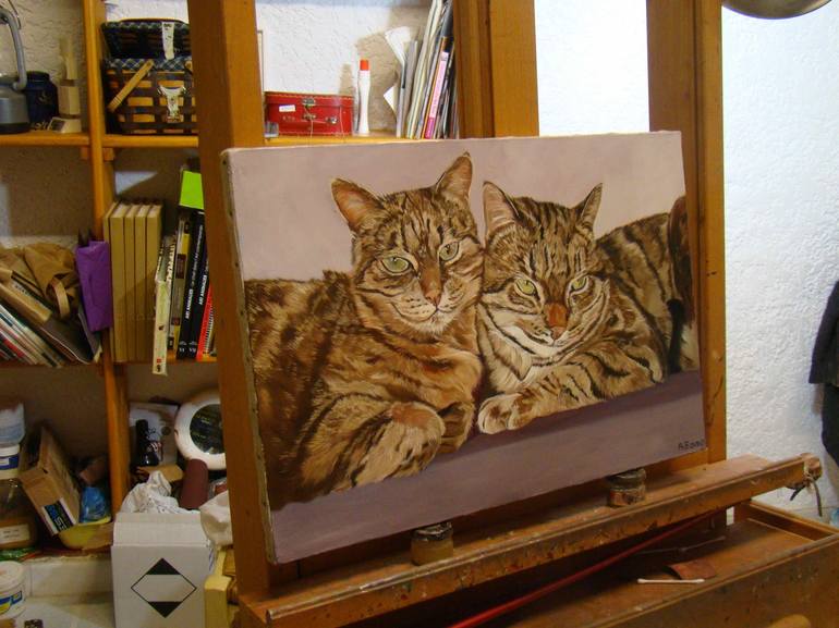 Original Realism Cats Painting by Anne Zamo