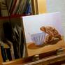Still life with two croissants and a white bowl in china, on a wood table : the perfect breakfast!

This is a 27 × 22 cm (10.6 × 8.7") oil painting, on a high quality linen canvas I stretched myself. This artwork is sold unframed. It will be delivered with a certificate of authenticity, ready to hang and signed on front.