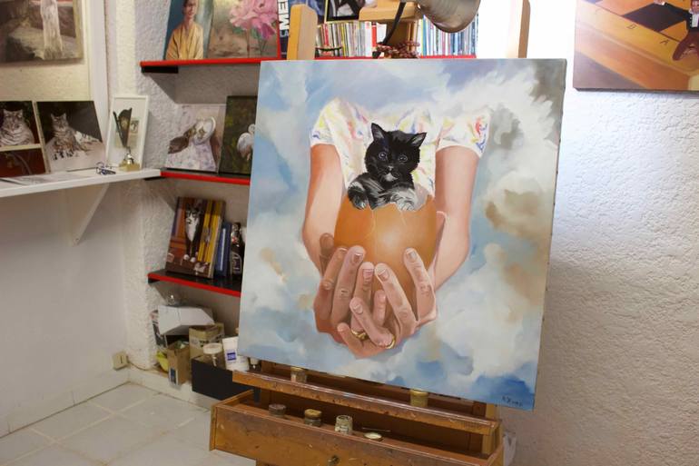 Original Figurative Cats Painting by Anne Zamo