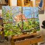 In the studio, on the easel