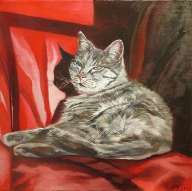 Ghibli sunbathing, Portrait of a Grey Cat thumb