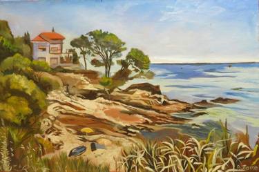 The seaside house, Seascape, Original Oil Painting by Anne Zamo thumb