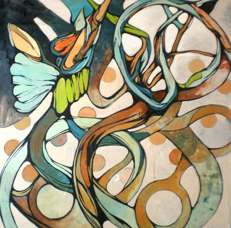 Floral snake mixed media outlets painting