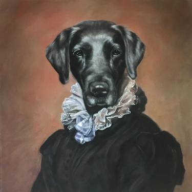 Original Figurative Dogs Paintings by Valerie Daval