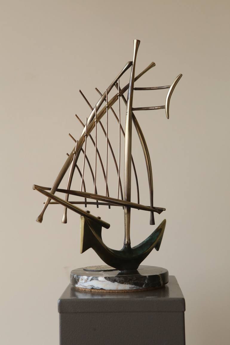 Original Abstract Expressionism Sailboat Sculpture by Krasimir Krastev
