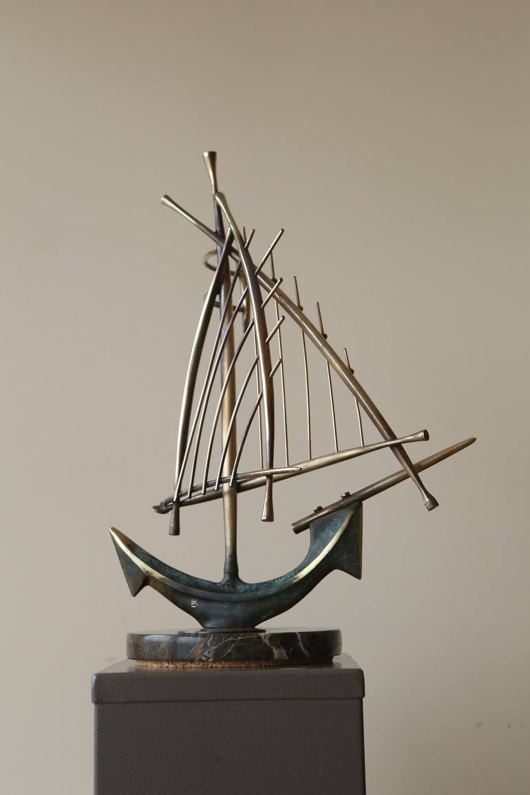 Original Abstract Expressionism Sailboat Sculpture by Krasimir Krastev