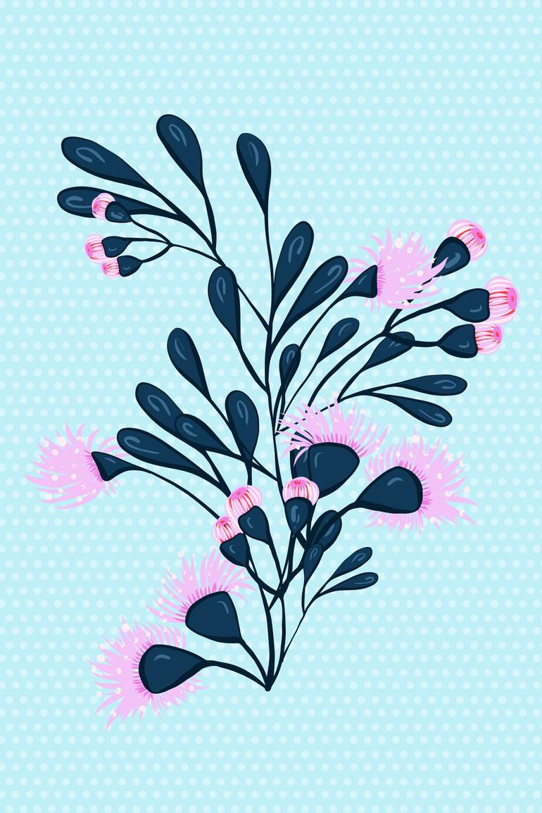 Original Floral Digital by Mona Vayda | Abstract Art on Paper | Floral Blue And Pink - Limited Edition of 10