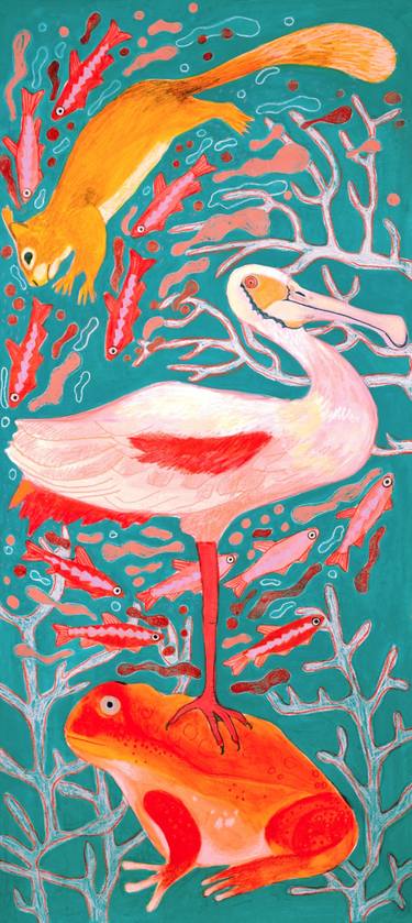 Roseate spoonbil / Red squirrel / Tomato frog thumb