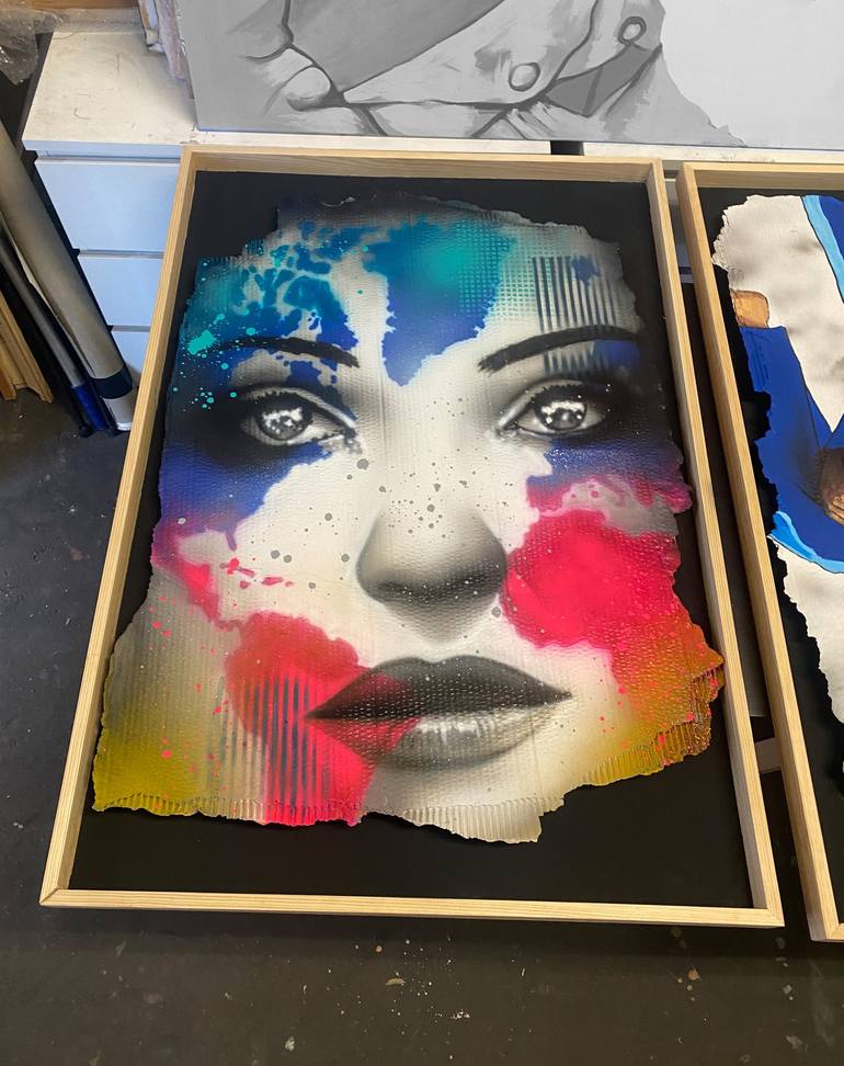 Original Street Art Portrait Painting by Justus Becker   Cor